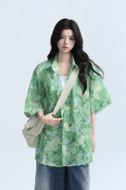 Butterfly Print Short Sleeve Shirt for Women, Lightweight & Sheer, Loose Fit, Summer Fashion, Sun Protection, Trendy Casual Top