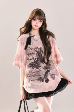 Butterfly Print Short Sleeve T-Shirt for Women - American Style Loose Sheer Summer Top, Spicy Girl OOTD Outfit