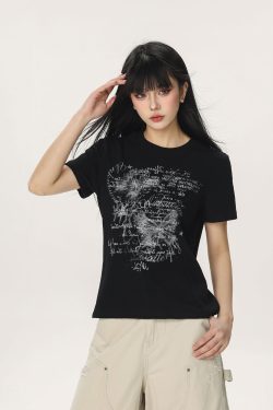 Butterfly Print Slim Fit Crop Top T-Shirt for Women – Summer Short Sleeve Casual Style, Y2K Aesthetic, Spicy Girl Fashion