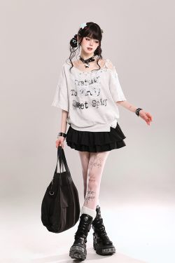 Butterfly Print Tie Shoulder Short-Sleeve T-Shirt for Women - American Style Loose Off-Shoulder Summer Top