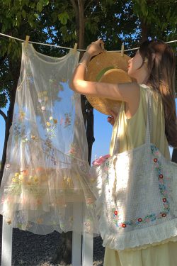 Butterfly Spirit Flower Embroidered Sleeveless Summer Dress for Women - Vintage Loose Layered Vacation Tank Dress