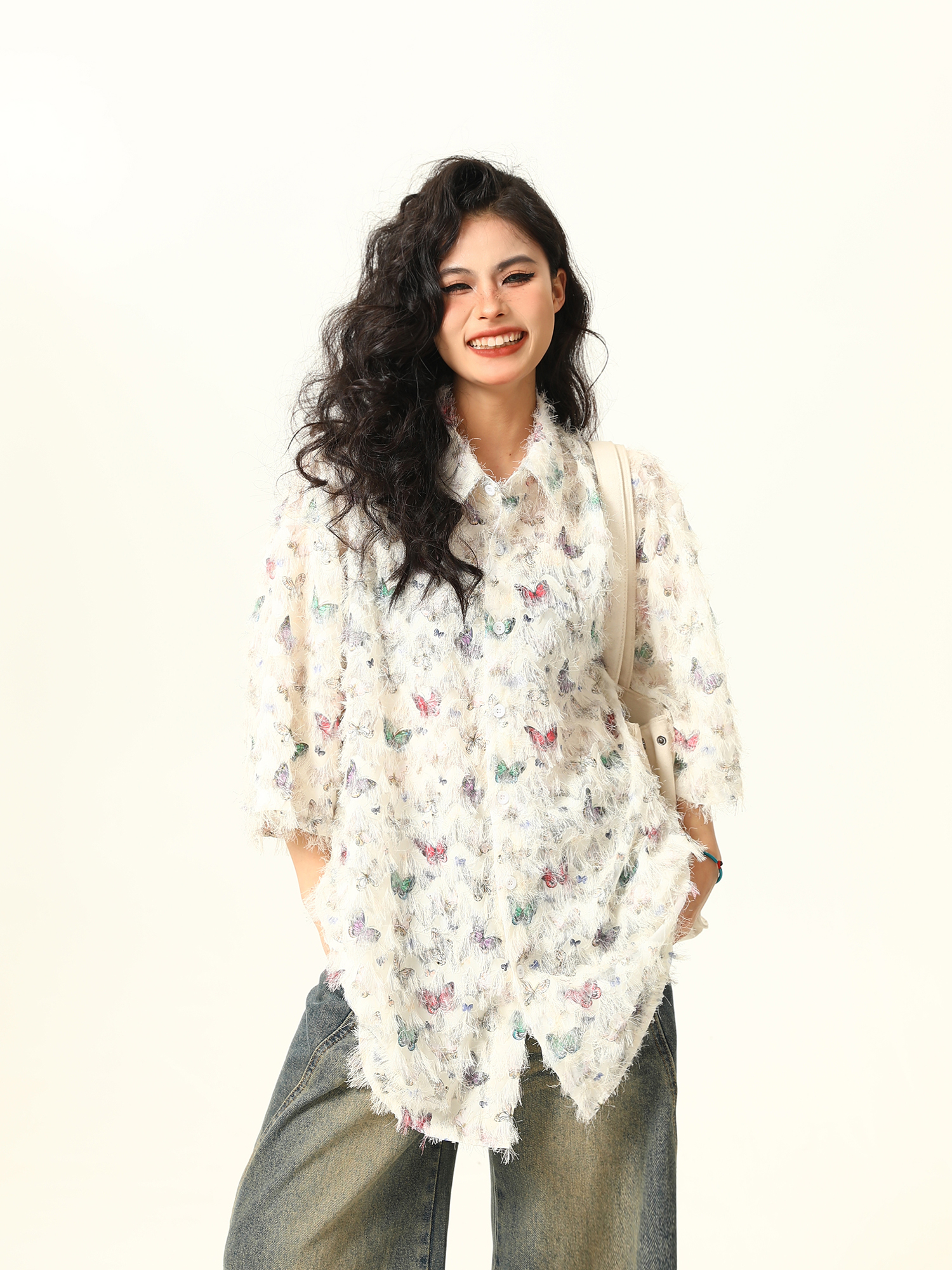 Butterfly Tassel Short Sleeve Shirt for Women - Trendy Loose Summer Blouse, 2025 Fashion, Y2K Style, Perfect for Summer Outfits Butterfly Tassel Short Sleeve Shirt for Women - Trendy Loose Summer Blouse, 2025 Fashion, Y2K Style, Perfect for Summer Outfits