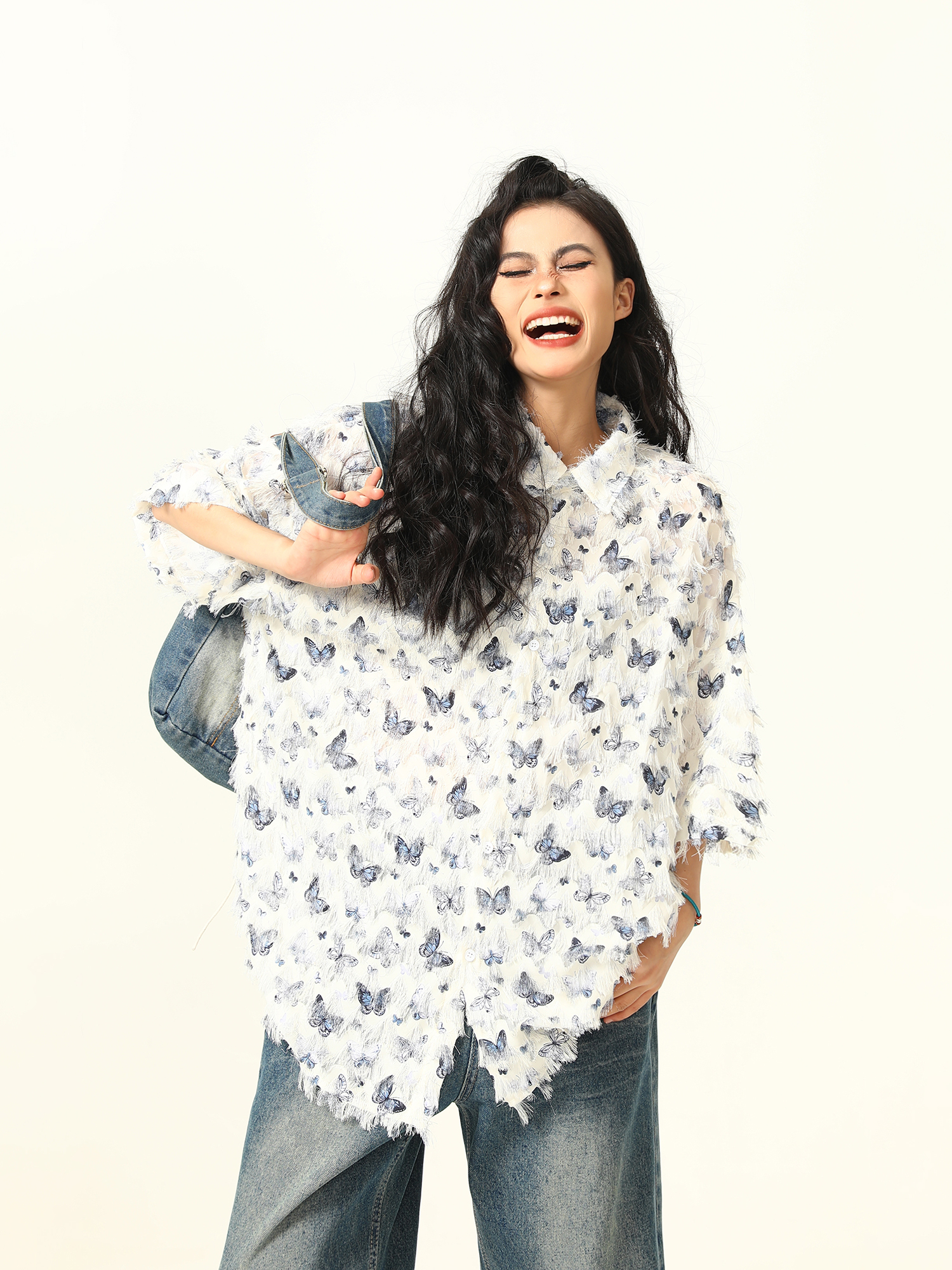 Butterfly Tassel Short Sleeve Shirt for Women - Trendy Loose Summer Blouse, 2025 Fashion, Y2K Style, Perfect for Summer Outfits Butterfly Tassel Short Sleeve Shirt for Women - Trendy Loose Summer Blouse, 2025 Fashion, Y2K Style, Perfect for Summer Outfits