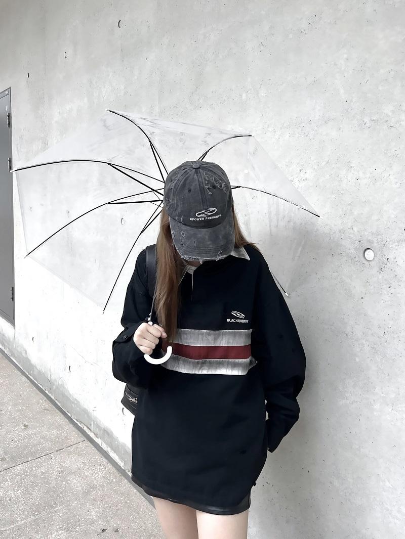 California Vintage Striped Spliced Polo Collar Sweatshirt - Unisex Long Sleeve, Versatile, Washable, American Dirty Dye Style California Vintage Striped Spliced Polo Collar Sweatshirt - Unisex Long Sleeve, Versatile, Washable, American Dirty Dye Style