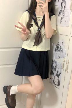 Camellia Cloud Sailor Girl JK Uniform Set - High School Sailor Suit with Long and Short Sleeve Tops, Classic Style, Y2K Fashion