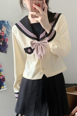 Camellia Women's Waist-Defined JK Uniform Sailor Suit Top - Summer Short Sleeve College Style with Three-Volume Design