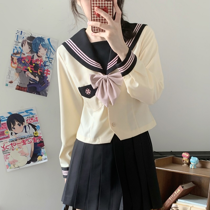 Camellia Women's Waist-Defined JK Uniform Sailor Suit Top - Summer Short Sleeve College Style with Three-Volume Design Camellia Women's Waist-Defined JK Uniform Sailor Suit Top - Summer Short Sleeve College Style with Three-Volume Design