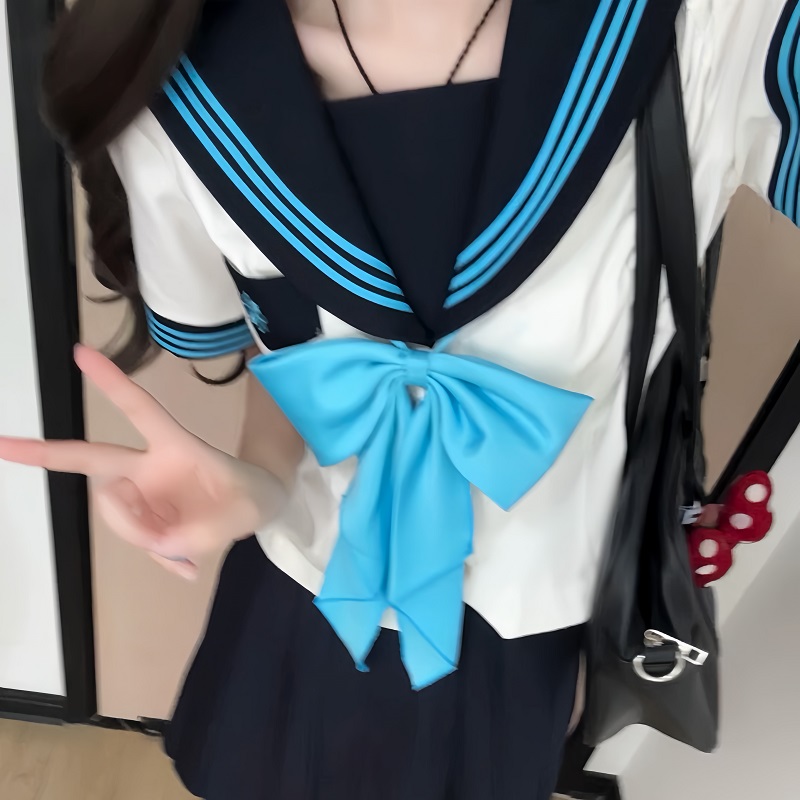 Camellia Women's Waist-Defined JK Uniform Sailor Suit Top - Summer Short Sleeve College Style with Three-Volume Design Camellia Women's Waist-Defined JK Uniform Sailor Suit Top - Summer Short Sleeve College Style with Three-Volume Design