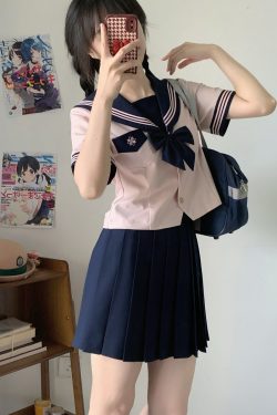 Camellia Women's Waist-Defined JK Uniform Sailor Suit Top - Summer Short Sleeve College Style with Three-Volume Design