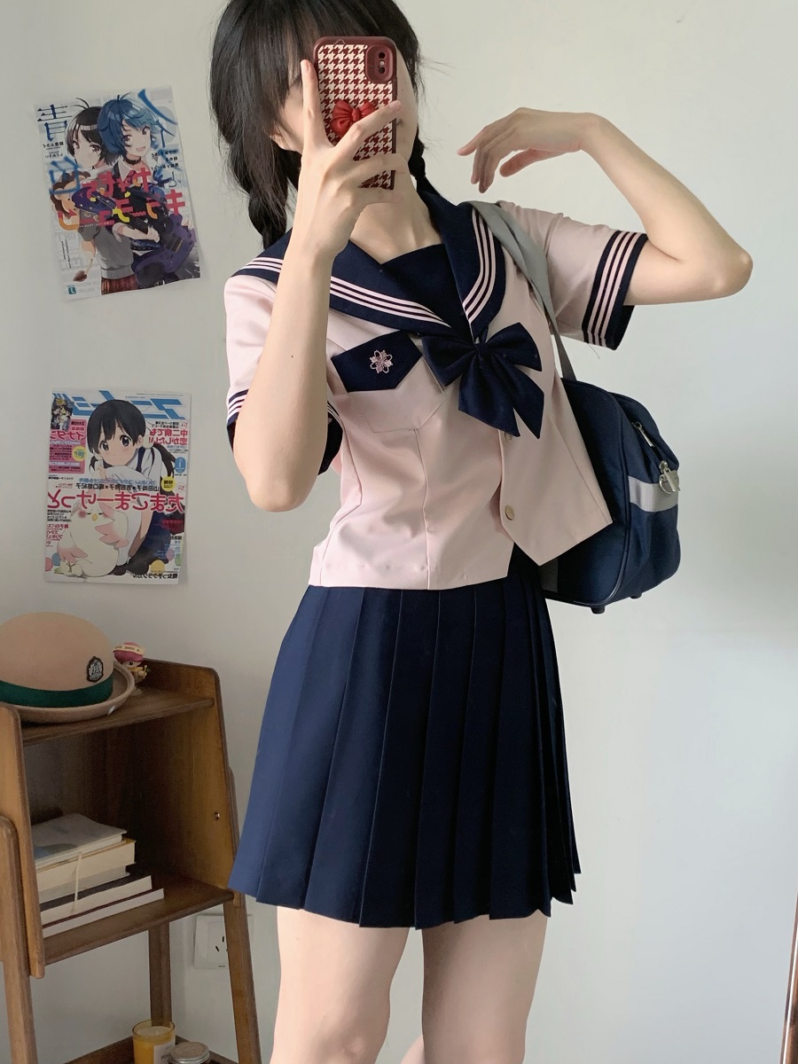 Camellia Women's Waist-Defined JK Uniform Sailor Suit Top - Summer Short Sleeve College Style with Three-Volume Design Camellia Women's Waist-Defined JK Uniform Sailor Suit Top - Summer Short Sleeve College Style with Three-Volume Design