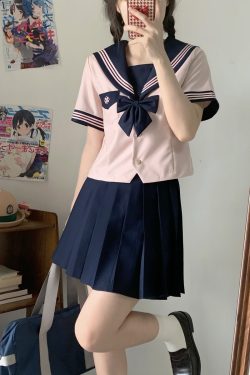 Camellia Women's Waist-Defined JK Uniform Sailor Suit Top - Summer Short Sleeve College Style with Three-Volume Design