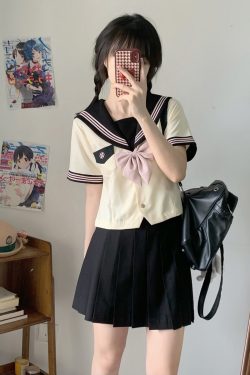 Camellia Women's Waist-Defined JK Uniform Sailor Suit Top - Summer Short Sleeve College Style with Three-Volume Design