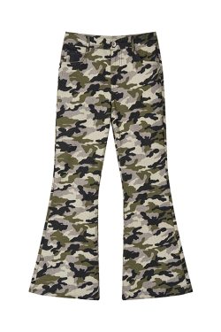 Camo Workwear Casual Split Slim-Fit Flared Wide-Leg Retro Chic Long Pants for Women - Trendy Y2K Fashion