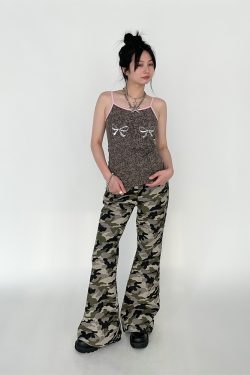 Camo Workwear Casual Split Slim-Fit Flared Wide-Leg Retro Chic Long Pants for Women - Trendy Y2K Fashion