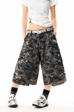 Camouflage Cargo Capri Pants for Women - Loose Fit, Versatile Wide-Leg, American Style, Casual Streetwear