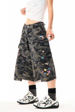 Camouflage Cargo Capri Pants for Women - Loose Fit, Versatile Wide-Leg, American Style, Casual Streetwear