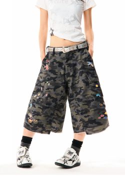 Camouflage Cargo Capri Pants for Women - Loose Fit, Versatile Wide-Leg, American Style, Casual Streetwear