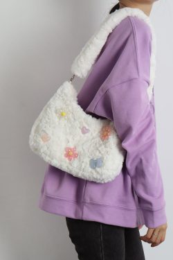 Candy Pink Plush Underarm Bag for Women - Sweet Strawberry Leopard Print Crossbody Tote - Cute Small Niche Style