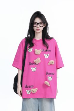Cartoon Graphic Pink Short Sleeve T-Shirt for Women - Fun Summer Design, Loose Fit, Casual Style