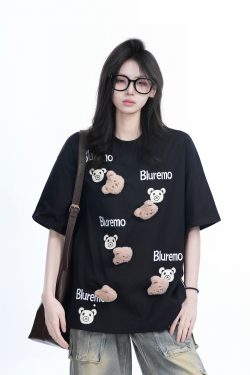 Cartoon Graphic Pink Short Sleeve T-Shirt for Women - Fun Summer Design, Loose Fit, Casual Style