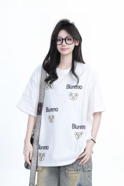 Cartoon Graphic Pink Short Sleeve T-Shirt for Women - Fun Summer Design, Loose Fit, Casual Style