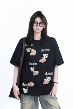 Cartoon Graphic Pink Short Sleeve T-Shirt for Women - Fun Summer Design, Loose Fit, Casual Style