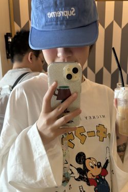 Cartoon Print Casual Oversized Long Sleeve T-Shirt for Autumn & Winter - Korean Style, Youthful and Slimming Cotton Tee