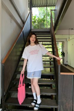 Casual 3D Letter Print Short Sleeve T-Shirt for Women - Summer 2025 Loose Round Neck Pure Cotton Top