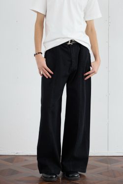 Casual Deconstructed Patchwork Wide-Leg Pants for Men - Straight Loose Fit Long Trousers, American Street Style