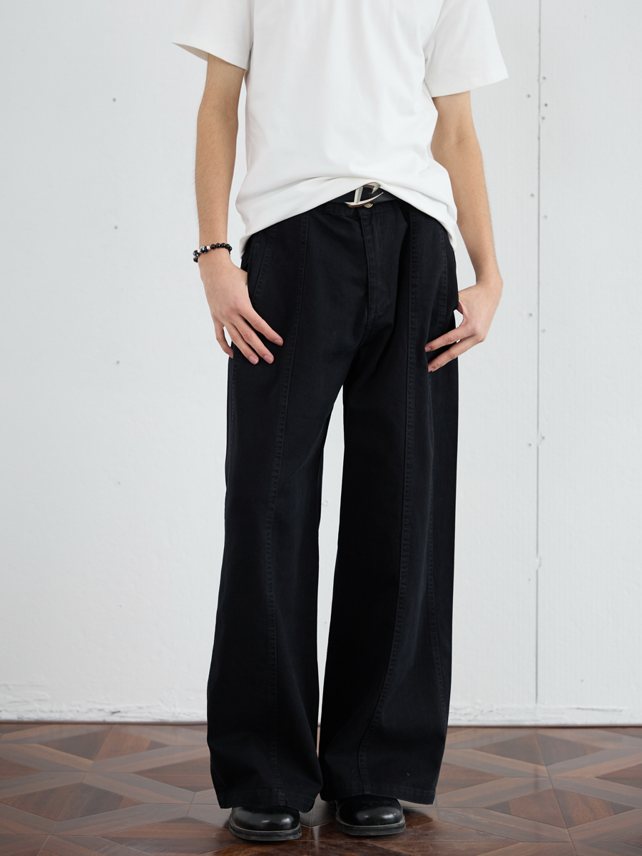 Casual Deconstructed Patchwork Wide-Leg Pants for Men - Straight Loose Fit Long Trousers, American Street Style Casual Deconstructed Patchwork Wide-Leg Pants for Men - Straight Loose Fit Long Trousers, American Street Style