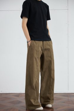 Casual Deconstructed Patchwork Wide-Leg Pants for Men - Straight Loose Fit Long Trousers, American Street Style