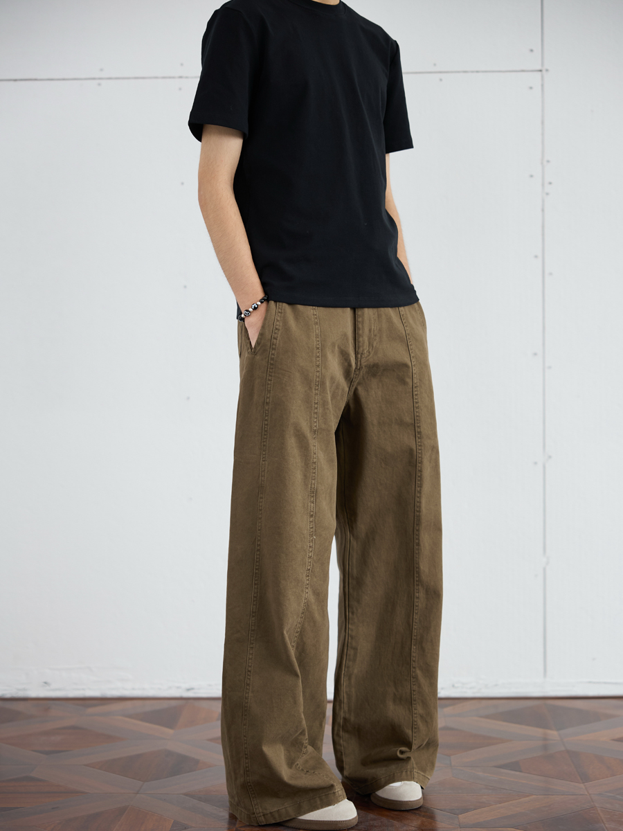 Casual Deconstructed Patchwork Wide-Leg Pants for Men - Straight Loose Fit Long Trousers, American Street Style Casual Deconstructed Patchwork Wide-Leg Pants for Men - Straight Loose Fit Long Trousers, American Street Style