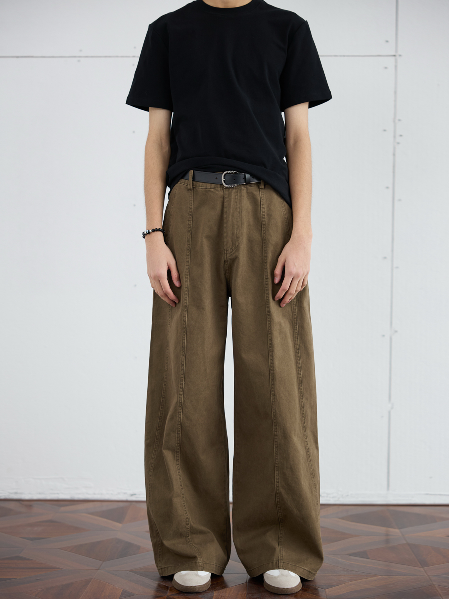 Casual Deconstructed Patchwork Wide-Leg Pants for Men - Straight Loose Fit Long Trousers, American Street Style Casual Deconstructed Patchwork Wide-Leg Pants for Men - Straight Loose Fit Long Trousers, American Street Style