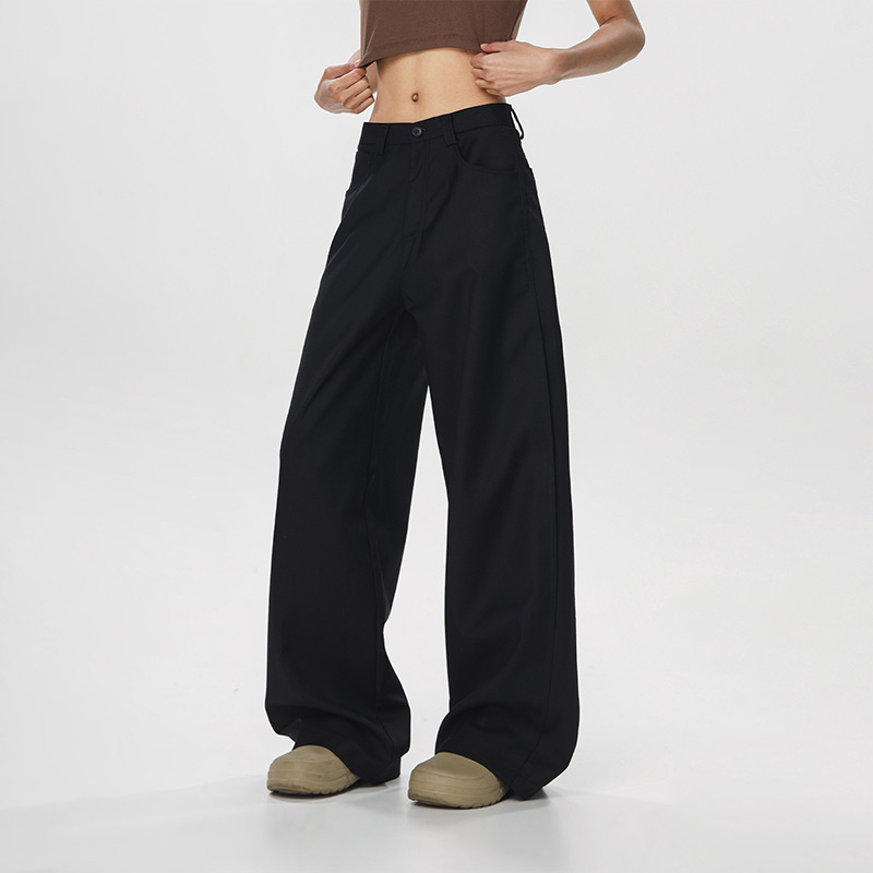 Casual Dropped Crotch Floor-Length Wide-Leg Pants for Women - Straight Loose Flared Trousers in American Style High Street Fashion Casual Dropped Crotch Floor-Length Wide-Leg Pants for Women - Straight Loose Flared Trousers in American Style High Street Fashion