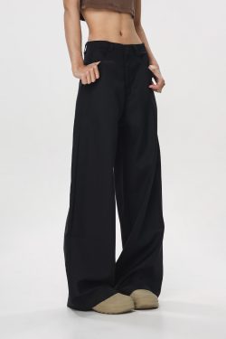 Casual Dropped Crotch Floor-Length Wide-Leg Pants for Women - Straight Loose Flared Trousers in American Style High Street Fashion