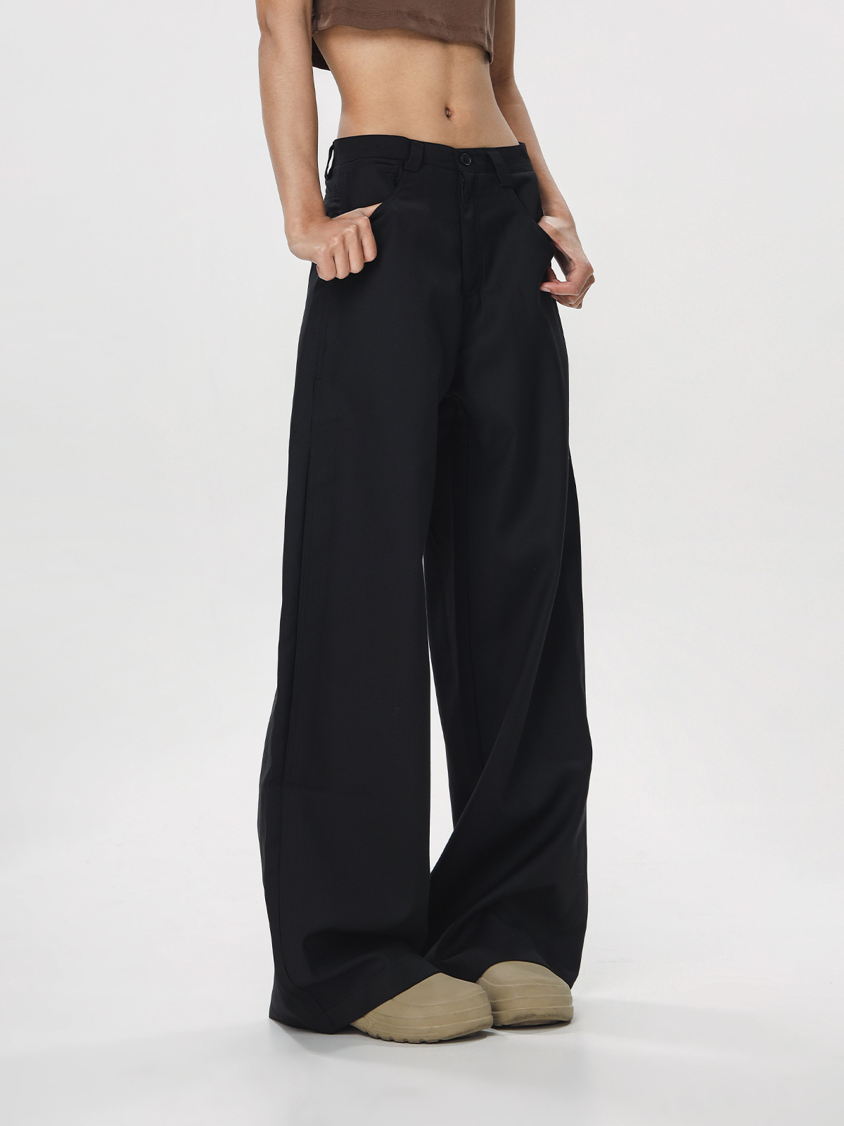 Casual Dropped Crotch Floor-Length Wide-Leg Pants for Women - Straight Loose Flared Trousers in American Style High Street Fashion Casual Dropped Crotch Floor-Length Wide-Leg Pants for Women - Straight Loose Flared Trousers in American Style High Street Fashion
