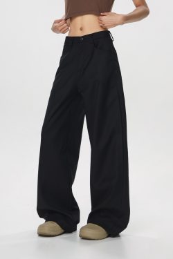 Casual Dropped Crotch Floor-Length Wide-Leg Pants for Women - Straight Loose Flared Trousers in American Style High Street Fashion