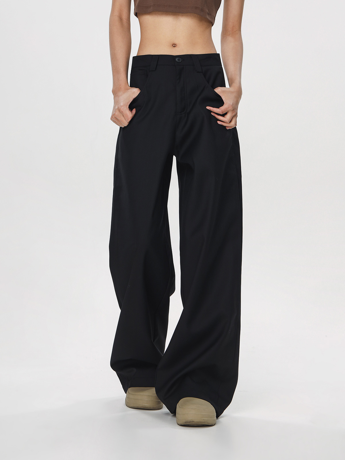 Casual Dropped Crotch Floor-Length Wide-Leg Pants for Women - Straight Loose Flared Trousers in American Style High Street Fashion Casual Dropped Crotch Floor-Length Wide-Leg Pants for Women - Straight Loose Flared Trousers in American Style High Street Fashion