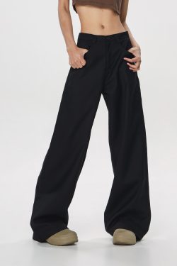 Casual Dropped Crotch Floor-Length Wide-Leg Pants for Women - Straight Loose Flared Trousers in American Style High Street Fashion