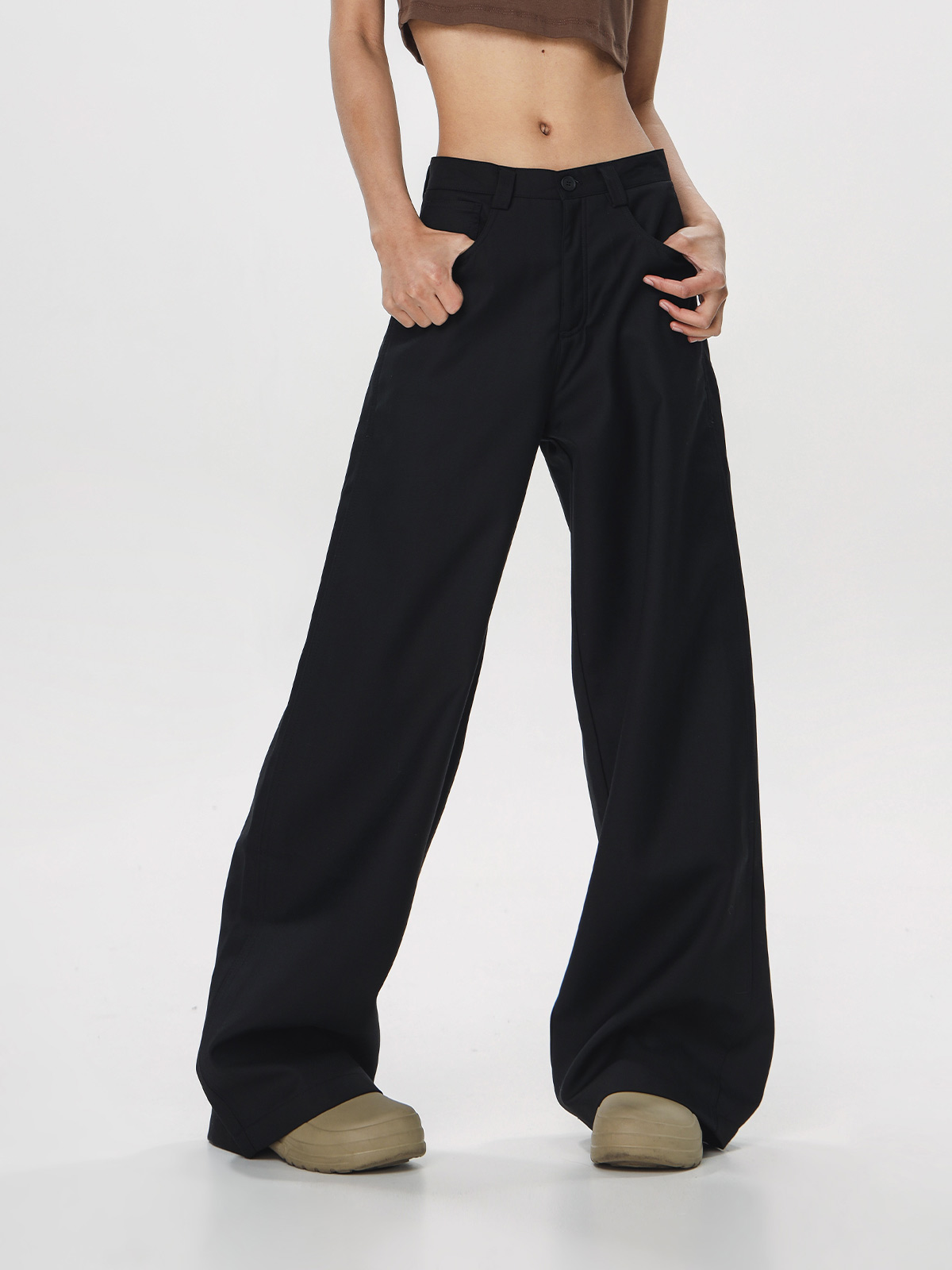 Casual Dropped Crotch Floor-Length Wide-Leg Pants for Women - Straight Loose Flared Trousers in American Style High Street Fashion Casual Dropped Crotch Floor-Length Wide-Leg Pants for Women - Straight Loose Flared Trousers in American Style High Street Fashion