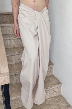 Casual Irregular Low-Waist Pleated Wide-Leg Pants for Women - Relaxed Fit Solid Color Long Trousers, Y2K Fashion