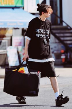 Casual Japanese Style Graphic T-Shirt for Men - Loose Fit, Drop Shoulder, Streetwear, Harajuku Inspired