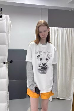 Casual Korean Style Cartoon Cat & Dog Print Short Sleeve T-Shirt for Women - Versatile Minimalist Pure Cotton Top