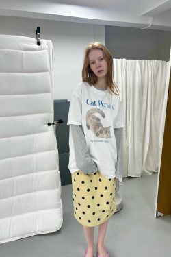 Casual Korean Style Cartoon Cat & Dog Print Short Sleeve T-Shirt for Women - Versatile Minimalist Pure Cotton Top