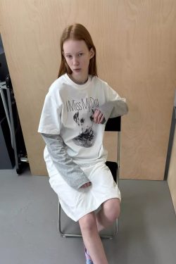 Casual Korean Style Cartoon Cat & Dog Print Short Sleeve T-Shirt for Women - Versatile Minimalist Pure Cotton Top