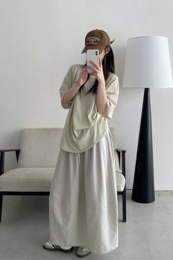 Casual Loose Drop-Shoulder Minimalist Textured Short-Sleeve T-Shirt in Sun Grapefruit for Summer - Versatile Linen-Like Style