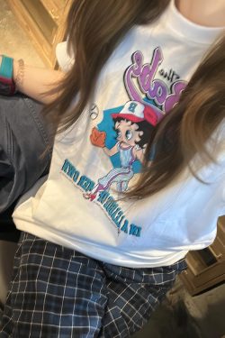 Casual Loose Fit Cartoon Print Short Sleeve T-Shirt for Summer - Versatile Pure Cotton Tee for Sweet Fun Style