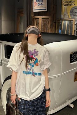 Casual Loose Fit Cartoon Print Short Sleeve T-Shirt for Summer - Versatile Pure Cotton Tee for Sweet Fun Style