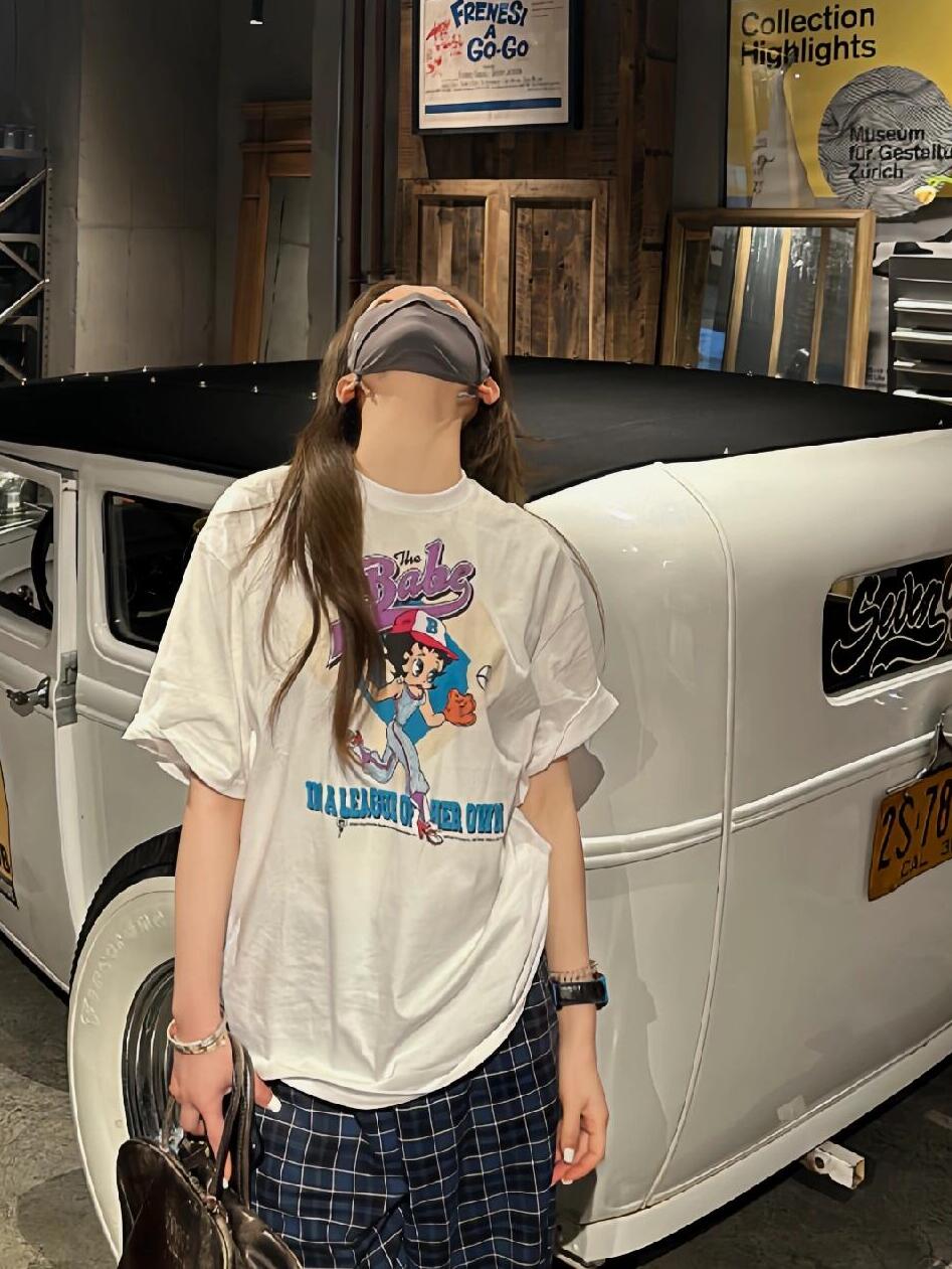 Casual Loose Fit Cartoon Print Short Sleeve T-Shirt for Summer - Versatile Pure Cotton Tee for Sweet Fun Style Casual Loose Fit Cartoon Print Short Sleeve T-Shirt for Summer - Versatile Pure Cotton Tee for Sweet Fun Style