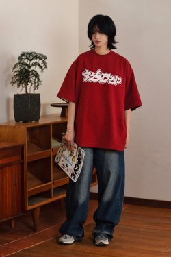 Casual Loose Fit Fun Letter Print Round Neck Short Sleeve T-Shirt for Men and Teens - Y2K Couple Style Top